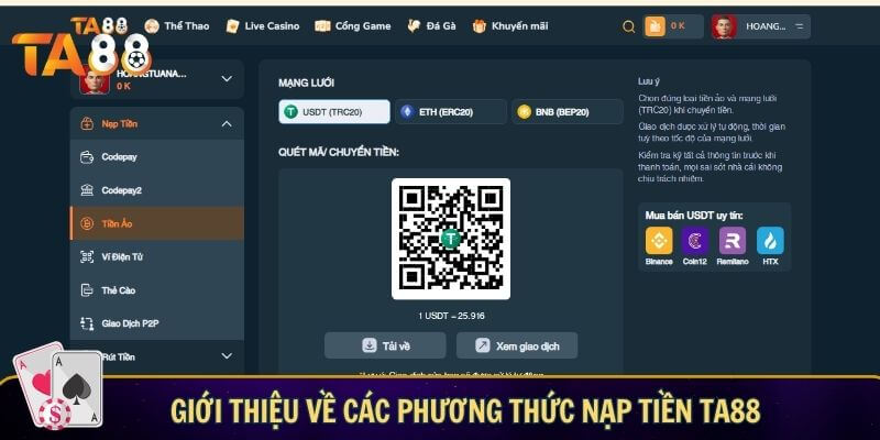 Giới thiệu về các phương thức nạp tiền TA88