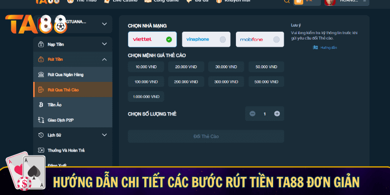Hướng dẫn chi tiết các bước rút tiền TA88 đơn giản